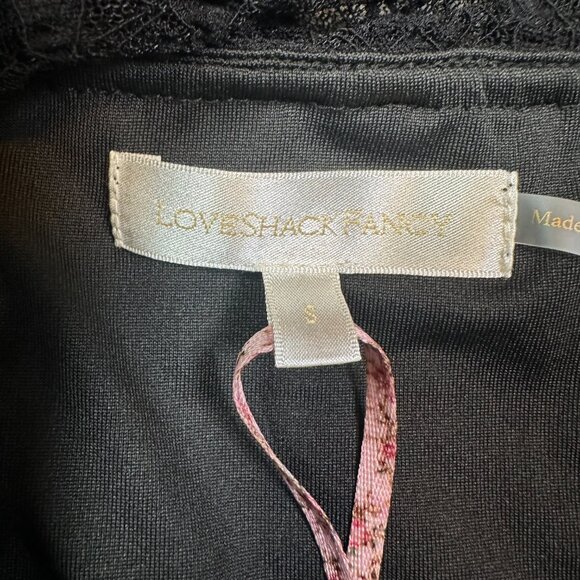 LoveShackFancy Evangelina Dress Ruched Stretchy Black White Lace Women's Small - Picture 7 of 8